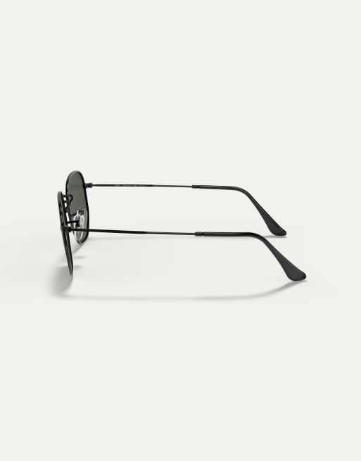 Ray-Ban Hexagonal flat lenses irregular polarised sunglasses with green lens in black, 4 of 4