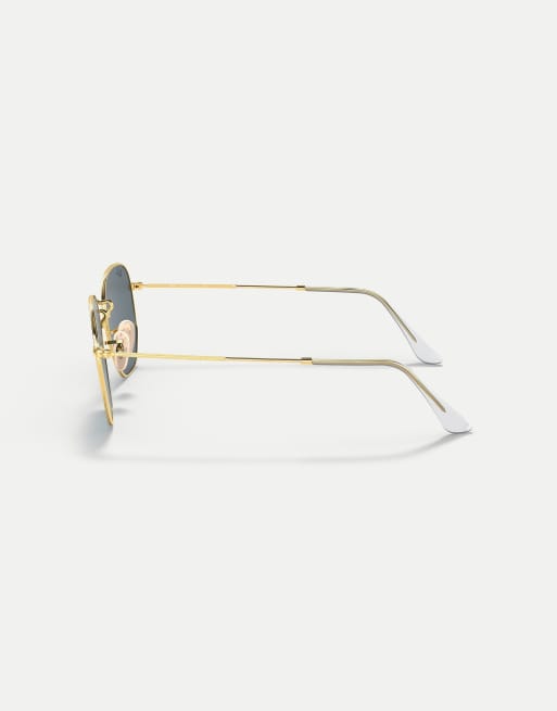 Ray-Ban Hexagonal flat lenses irregular sunglasses with blue lens in arista gold, 3 of 3