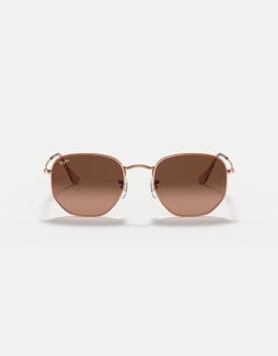 Ray-Ban Hexagonal flat lenses irregular sunglasses with brown lens in copper