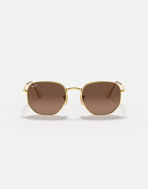 Ray-Ban Hexagonal flat lenses irregular sunglasses with classic lens in arista gold - view 1