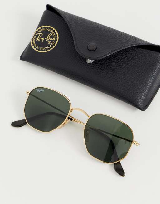 Ray Ban hexagonal sunglasses in gold 0RB3548N