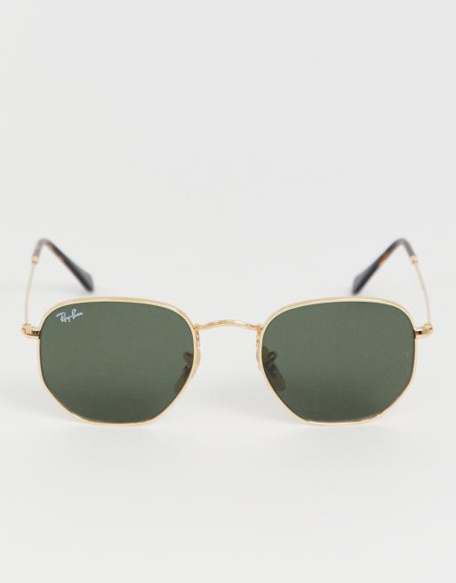 Ray-Ban hexagonal sunglasses in gold 0RB3548N , 3 of 4