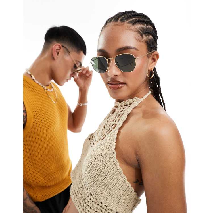 Ray Ban hexagonal sunglasses in gold ASOS