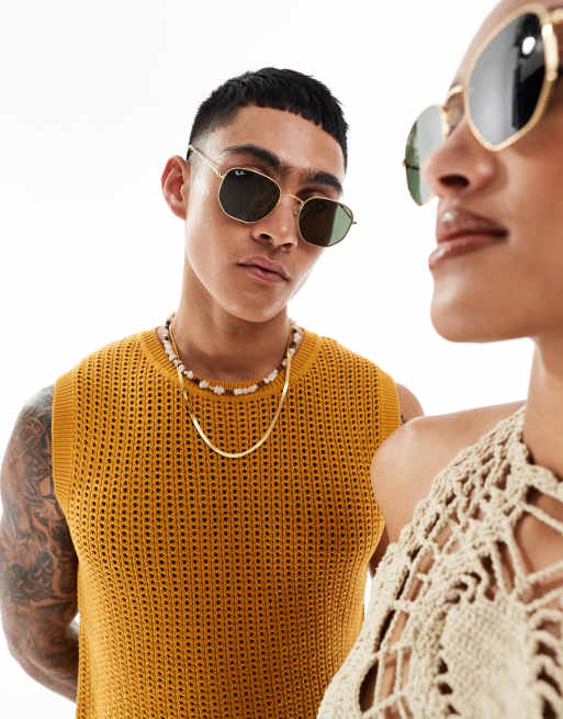 Ray ban 2024 gold hexagonal