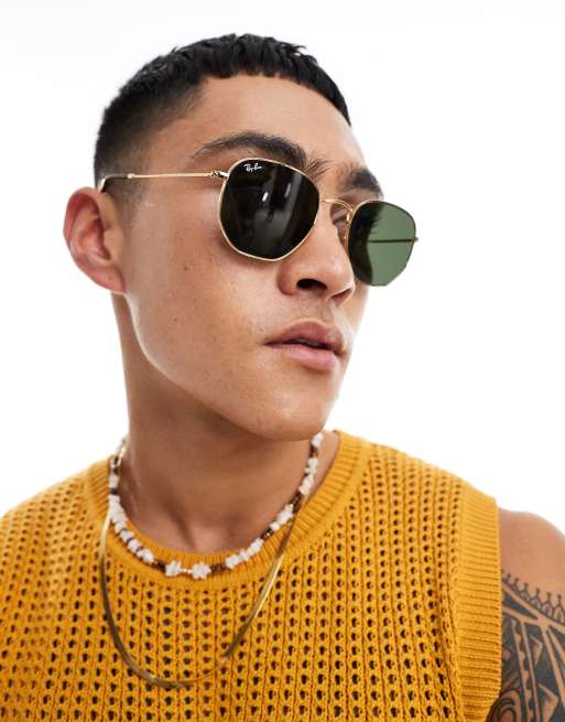 Ray-Ban hexagonal sunglasses in gold | ASOS