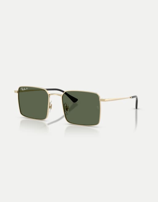 Ray-Ban – Idan – Eckige, polarisierte Sonnenbrille in Blass-Gold mit grünen Gläsern, 2 von 4