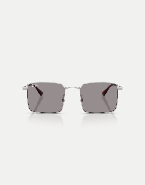 Ray-Ban – Idan – Eckige Sonnenbrille in Silber mit grauen Gläsern - view 1