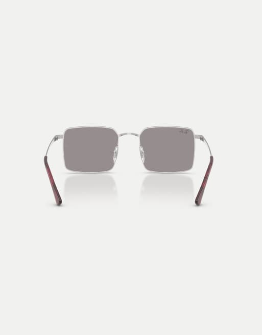 Ray-Ban - Idan - Occhiali da sole squadrati color argento con lenti grigie, 3 di 4