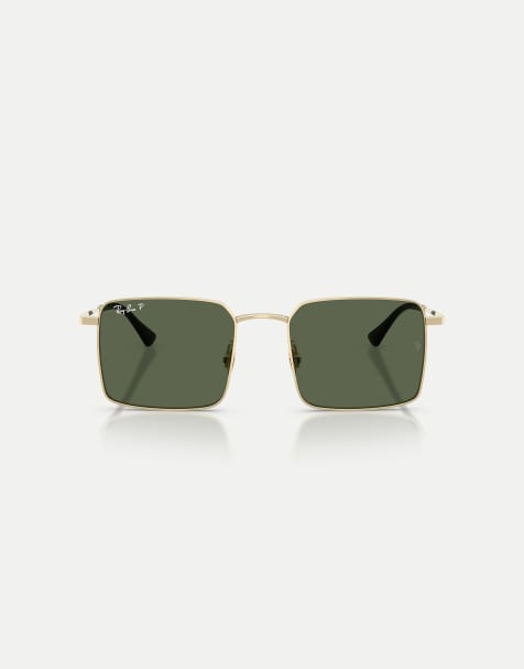 Ray-Ban Idan  square polarised sunglasses with green lens in pale gold - view 1
