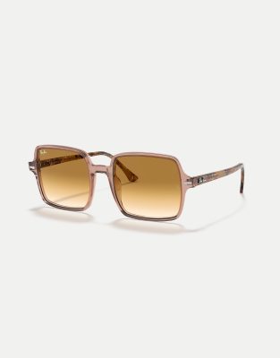 Ray-Ban - ii - Eckige Sonnenbrille in transparentem Braun mit Gläsern in Braun-Brown