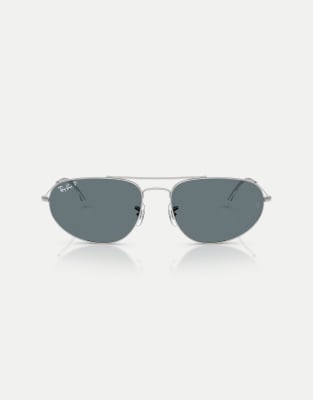 Ray-Ban Irregular polarised sunglasses with blue lens in silver - view 1