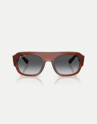 Ray-Ban Irregular polarised sunglasses with grey lens in transparent brown