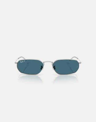 Ray-Ban - Irregular - Polarisierte Sonnenbrille in Silber mit blauen Gläsern