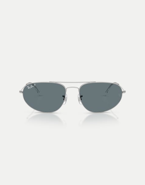 Ray-Ban – Irregular – Polarisierte Sonnenbrille in Silber mit blauen Gläsern - view 1