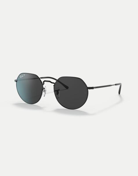 Ray-Ban jack irregular polarised sunglasses in black with black lens