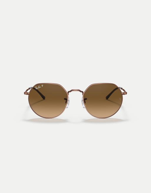 Ray-Ban jack irregular polarised sunglasses in copper with brown lens in copper, 3 of 4