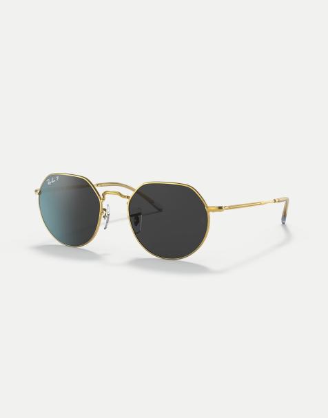 Ray-Ban jack irregular polarised sunglasses in gold with black lens in legend gold - view 1