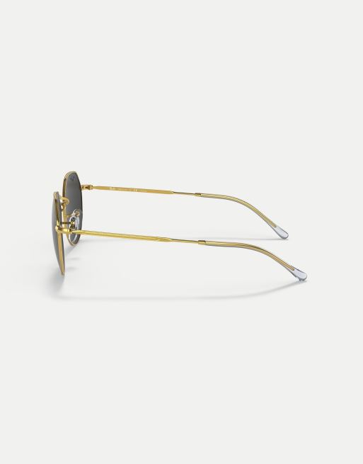 Ray-Ban jack irregular polarised sunglasses in gold with black lens in legend gold, 2 of 4