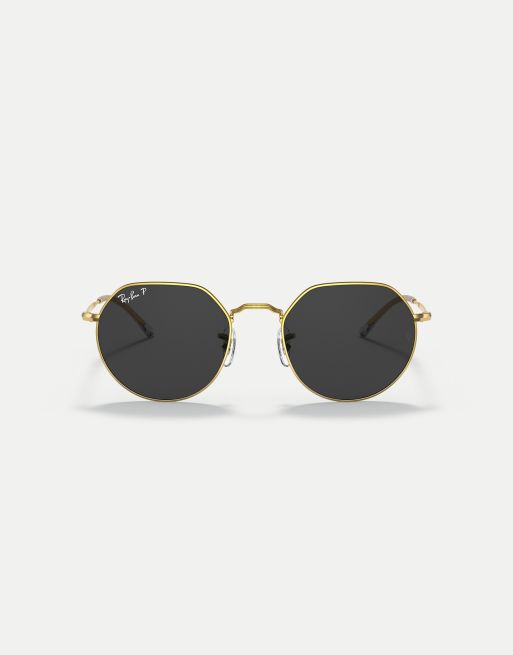 Ray-Ban jack irregular polarised sunglasses in gold with black lens in legend gold, 3 of 4