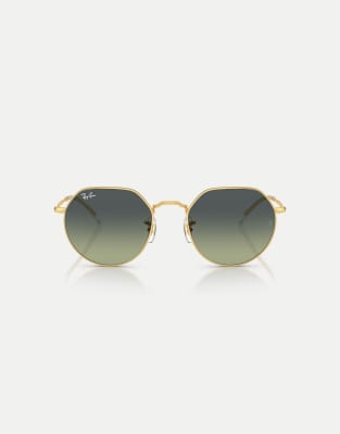 Ray-Ban Jack irregular sunglasses with green lens in arista gold