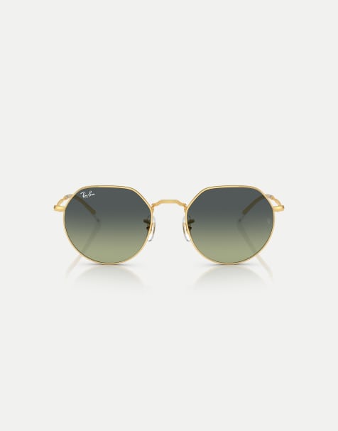 Ray-Ban Jack irregular sunglasses with green lens in arista gold - view 1