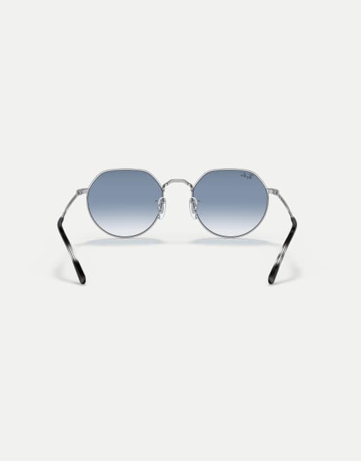 Ray-Ban - Jack - Lunettes de soleil irrégulières à verres bleus - Argenté, 2 de 3
