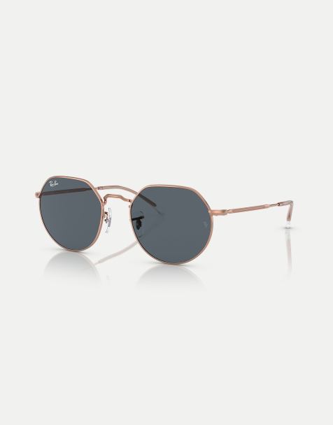 Ray-Ban - Jack - Lunettes de soleil irrégulières à verres bleus - Rose doré - view 1