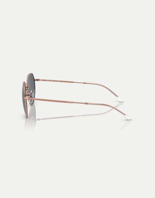 Ray-Ban jack rose gold irregular sunglasses in gold with blue lens in rose gold, 2 of 4