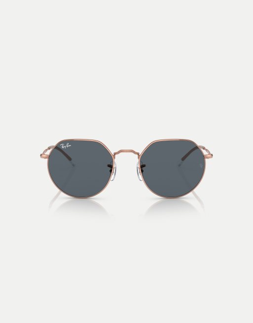 Ray-Ban jack rose gold irregular sunglasses in gold with blue lens in rose gold, 3 of 4