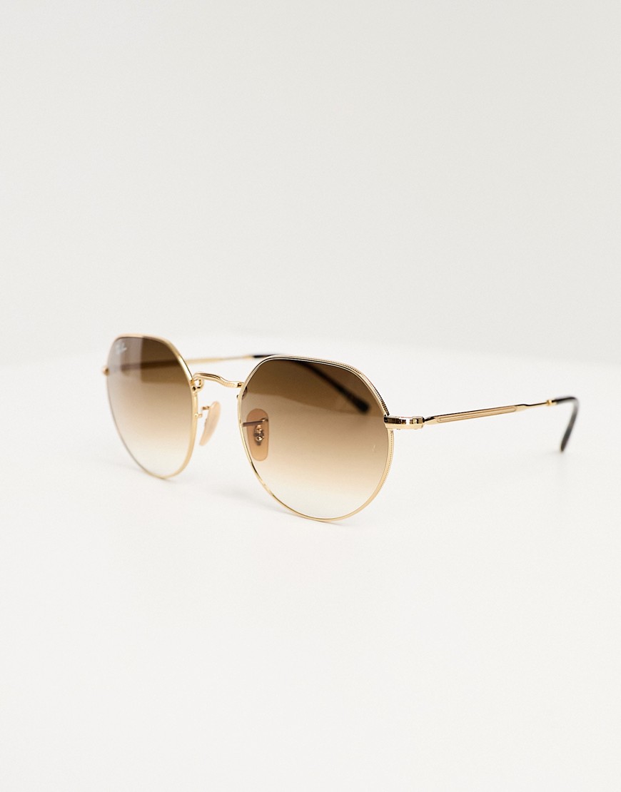 Ray-Ban Jack round hex sunglasses in gold and brown