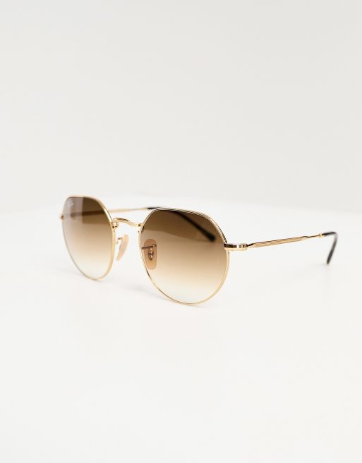 Ray-Ban Jack round hex sunglasses in gold and brown | ASOS