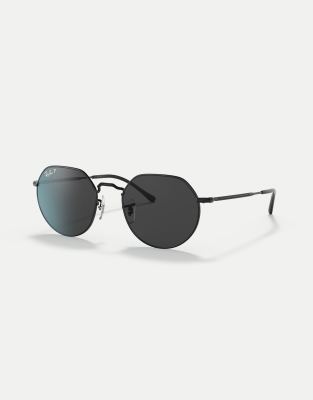 Ray-Ban - Jack - Ungewöhnlich geformte, polarisierte Sonnenbrille in Schwarz mit Gläsern in Schwarz