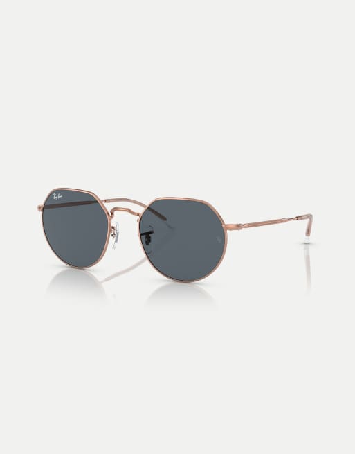 Ray-Ban – Jack – Ungewöhnlich geformte Sonnenbrille in Roségold mit Gläsern in Blau, 3 von 4