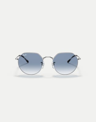 Ray-Ban - Jack - Unregelmäßig geformte Sonnenbrille in Silber mit blauen Gläsern
