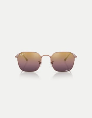 Ray-Ban Jim irregular polarised sunglasses with red mirrored lens in rose gold