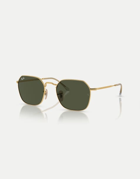 Ray-Ban Jim irregular sunglasses with green lens in arista gold - view 1