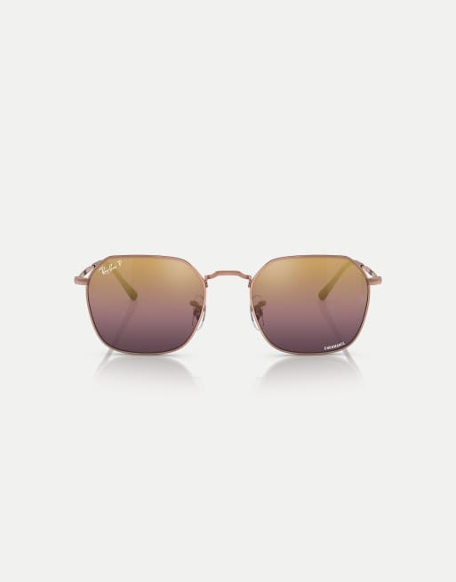 Ray-Ban - Jim - Occhiali da sole irregolari oro rosa con lenti a specchio rosse polarizzate