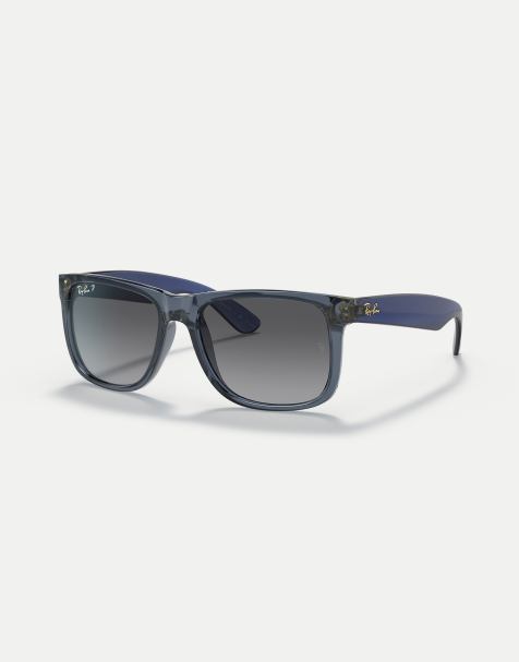 Ray-Ban justin classic square polarised sunglasses in blue with grey lens in transparent blue - view 1