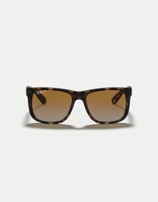 Ray-Ban Justin classic square polarised sunglasses with brown lens in havana
