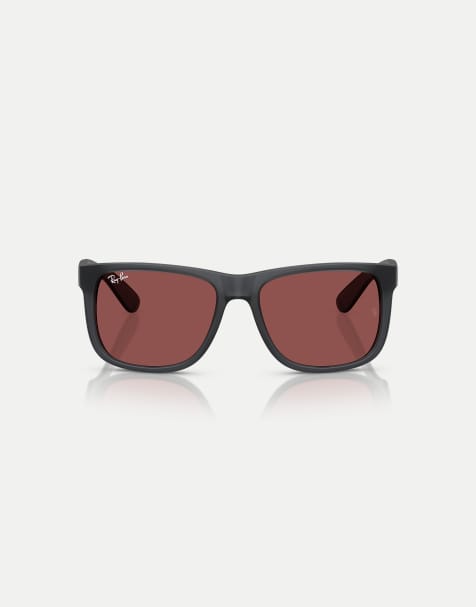 Ray-Ban Justin classic square sunglasses with violet lens in opal grey - view 1