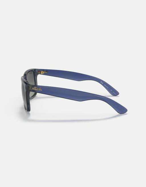 Ray-Ban - Justin - Lunettes de soleil carrées classiques à verres gris polarisés - Bleu transparent, 2 de 4