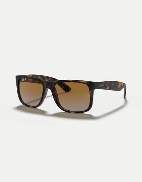 Ray-Ban - Justin - Lunettes de soleil carrées classiques à verres verts polarisés - Havana - view 1