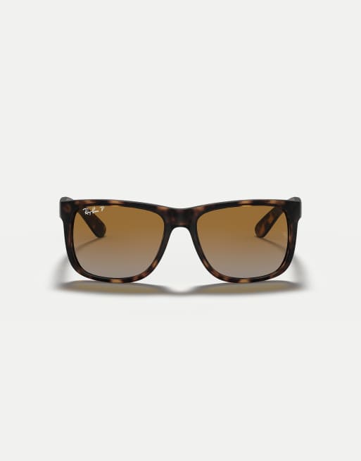 Ray-Ban - Justin - Lunettes de soleil carrées classiques à verres verts polarisés - Havana, 2 de 3