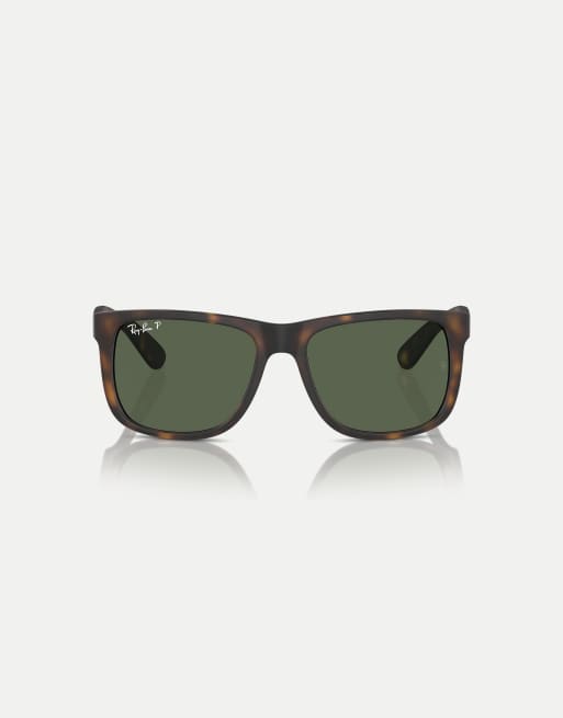 Ray-Ban - Justin - Lunettes de soleil carrées classiques à verres verts polarisés - Havana, 3 de 3