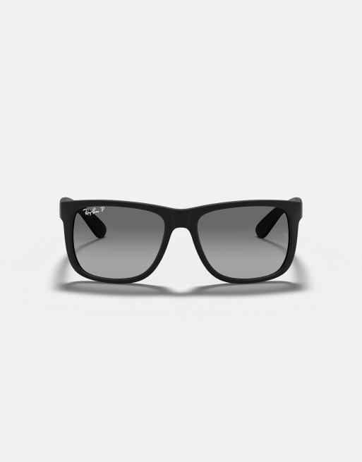 Ray-Ban - Justin - Occhiali da sole polarizzati squadrati classici neri con lenti grigie, 3 di 4