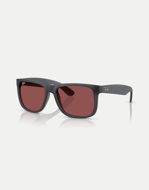 Ray-Ban - Justin - Occhiali da sole squadrati classici color grigio opale con lenti viola, 2 di 4