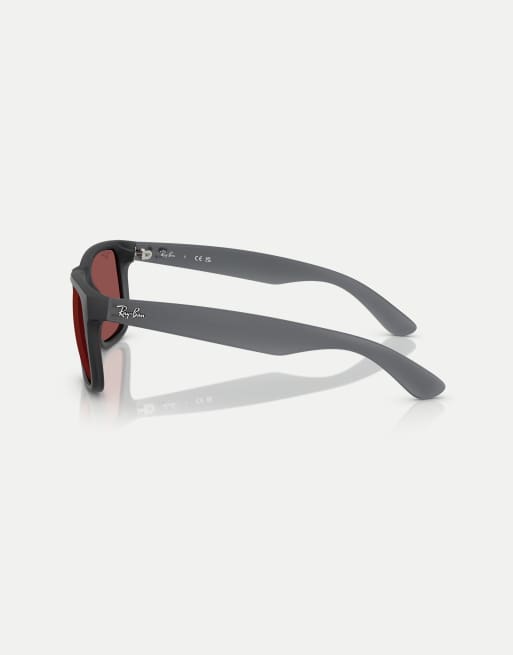 Ray-Ban - Justin - Occhiali da sole squadrati classici color grigio opale con lenti viola, 4 di 4