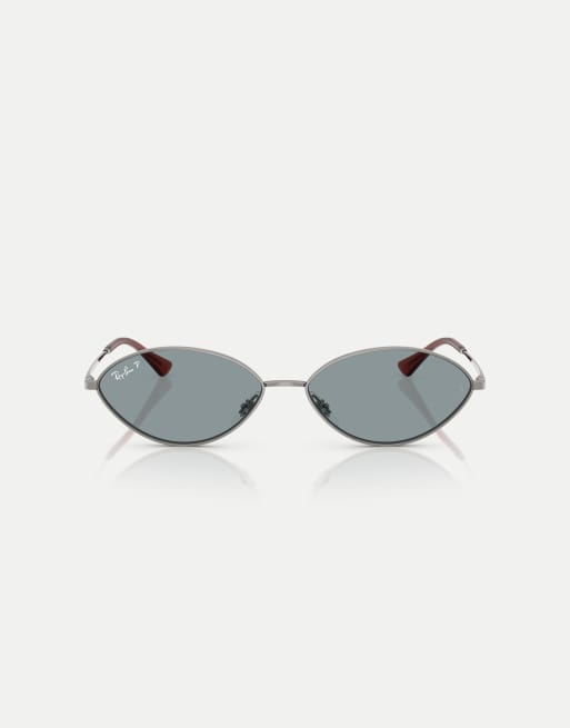 Ray-Ban - Kai - Occhiali da sole polarizzati ovali color grigio piombo con lenti blu