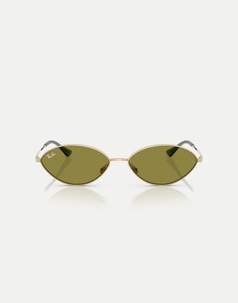 Ray-Ban Kai  oval sunglasses with green lens in pale gold - view 1