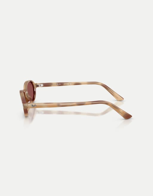 Ray-Ban - Khal - Occhiali da sole ovali color crema avana con lenti viola, 4 di 4
